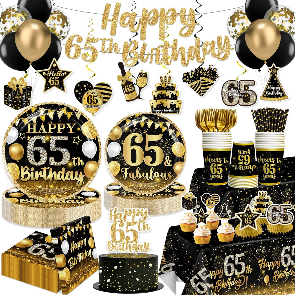 213Pcs 65Th Birthday Decorations for Men and Women, 350Gsm Thick Plates 2