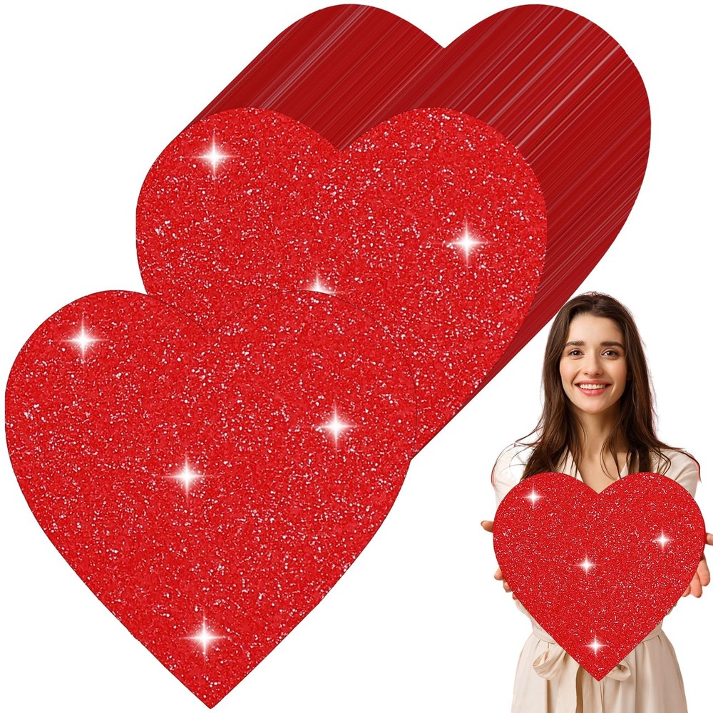 100 PCS 12 Inch Red Glitter Heart Cutouts Paper Cards Valentine’s Day Decor