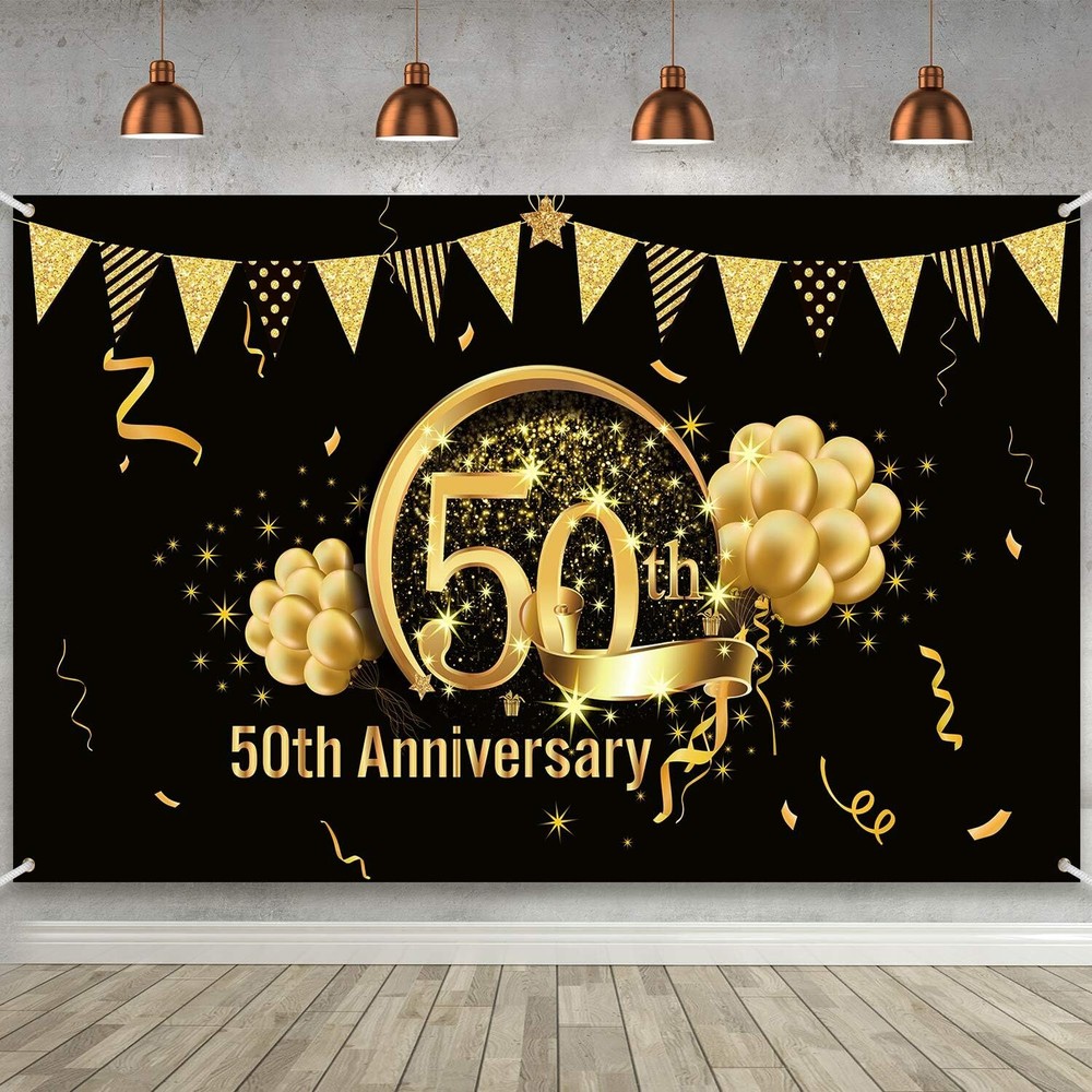 Decoraciones De Cumpleanos 50 Anos Banner Grande De Telas Rosa Oro 185X110 Cm