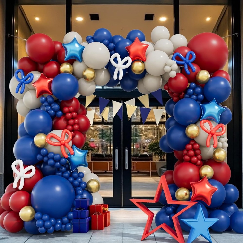 Red White Blue Balloon Garland Arch Kit Double Stuffed Navy Blue Ruby Red
