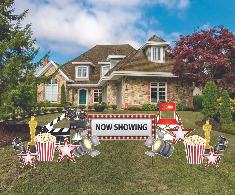 Movie Theater Yard Card Accessories, 13pcs, Cinema Yard Signs, Includes Stakes