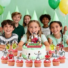 25Pcs Soccer Ronaldo Party Supplies Pack Includes 1 Cake Topper 24 Cupcake To…