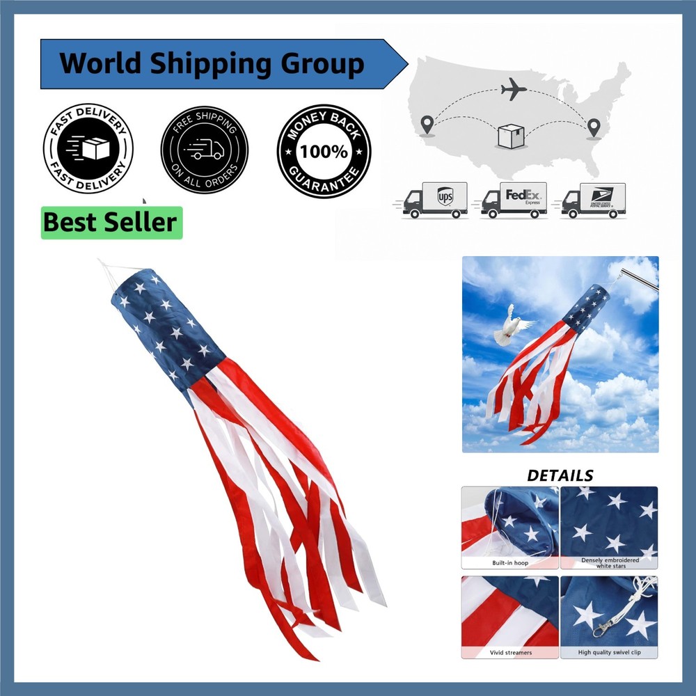 Waterproof 40 Inch Patriotic Windsock for Garden – Easy Install USA Flag Decor