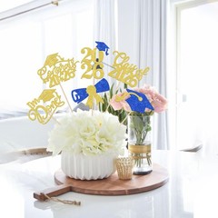 12 PCS 2026 Graduation Done Centerpiece Sticks Cap Table Flower Blue Gold