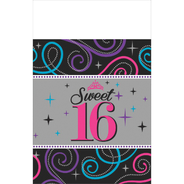 Sweet 16 Lunch Plate Napkin Plastic Table Cover Birthday Party Pack