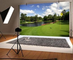 Golf Course Backdrop Woodland Green Grass Lawn Golf Flag Lake Sports Backgrou…