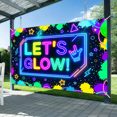 Neon Glow Banner 71X43 Inch Party Decoration Geometric Shapes Birthday Backdrop