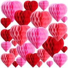 60 PCS Heart Honeycomb Party Decorations Red Pink White Tissue Paper Pom Poms