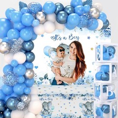 Blue Elephant Baby Shower Decorations Boy – Blue Balloon Garland Kit,Baby Box…