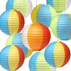 10 Pack Rainbow Color Hanging Paper Lanterns – 8″ Beach Ball Style Decorations