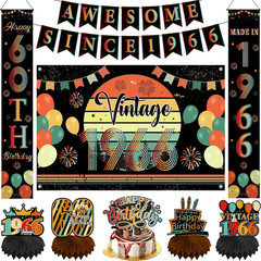 60Th Birthday Decorations Men Women – 10 Pcs Vintage Back in 1966 Backdrop Banne