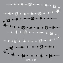 Silver Black 21st Decorations Number 21 Circle Dot Twinkle Star Garland Metal…