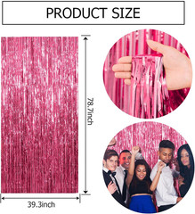 2 Pack Pink Backdrop Party Decorations Tinsel Curtain Party Backdrop Foil