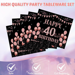 40Th Birthday Decorations for Women,Rose Gold Black 1986 Party Supplies Kit Incl