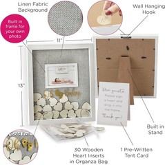 Baby Shower Guest Book Frame – 3D Shadowbox with Wooden Hearts, Gold, Unisex