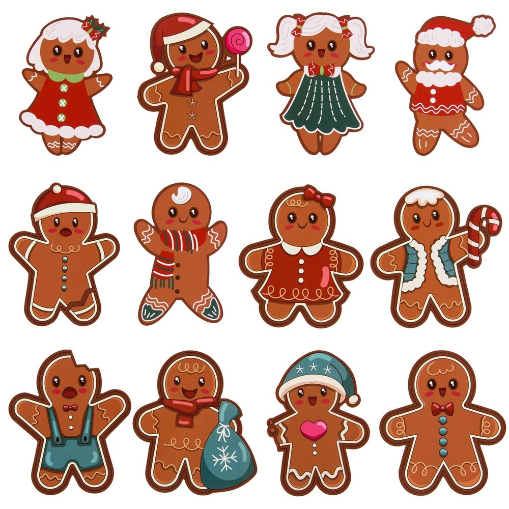 180 PCS Gingerbread Men Cutouts Paper Man Bulletin Board DieCuts 12 Styles