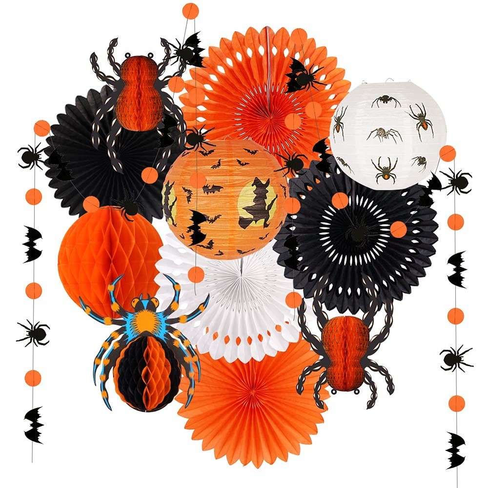 Halloween Party Decorations Hanging Spider Bat Lantern Paper Spiders Honeycomb F