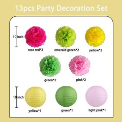 13 PCS Hawaiian Luau Party Decorations Tropical Tissue Paper Pom Poms Lanterns