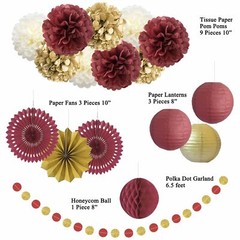 Burgundy and Gold Party Decorations Maroon Wine Dark Red Paper Fans Lanterns …