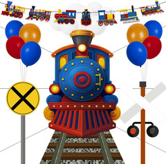 27 Pcs Train Party Decorations Railroad Runner Track Banner Backdrop Balloon for
