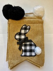 Natural and black and white buffalo plaid Easter banner 81″ party decor