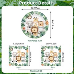 40 Pcs Jungle Animals Party Decorations – Safari Animal Plates and Napkins, Wild