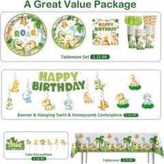 201Pcs Dinosaur Birthday Decorations Tableware Set Serve 25, Dinosaur Decorat…