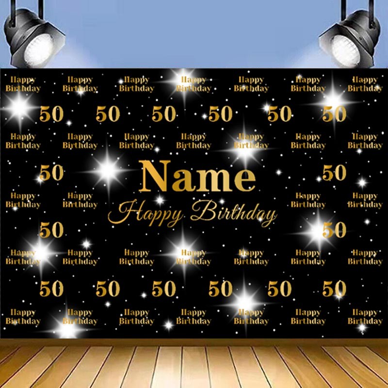 Personalised Name Age Birthday Backdrop Photo Background Gold Glitter Banner