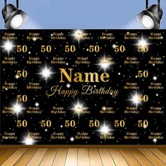Personalised Name Age Birthday Backdrop Photo Background Gold Glitter Banner