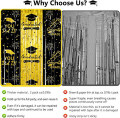 Thicken Black and Gold Graduation Tinsel Backdrop, 2 Pack 3.3 X 6.6 FT, Foil Fri