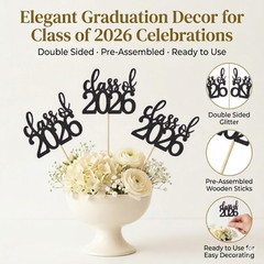12 Pack Pre-Assembled Double Sided Class of 2026 Graduation Centerpiece Sticks w