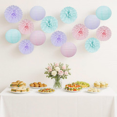 Blue Pink Purple Party Decorations – 15Pcs Tissue Pom Poms Paper Flowers Paper L