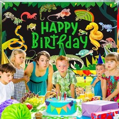 Reptile Swamp Happy Birthday Decorations Jungle Wild One Party Banner for Kids S