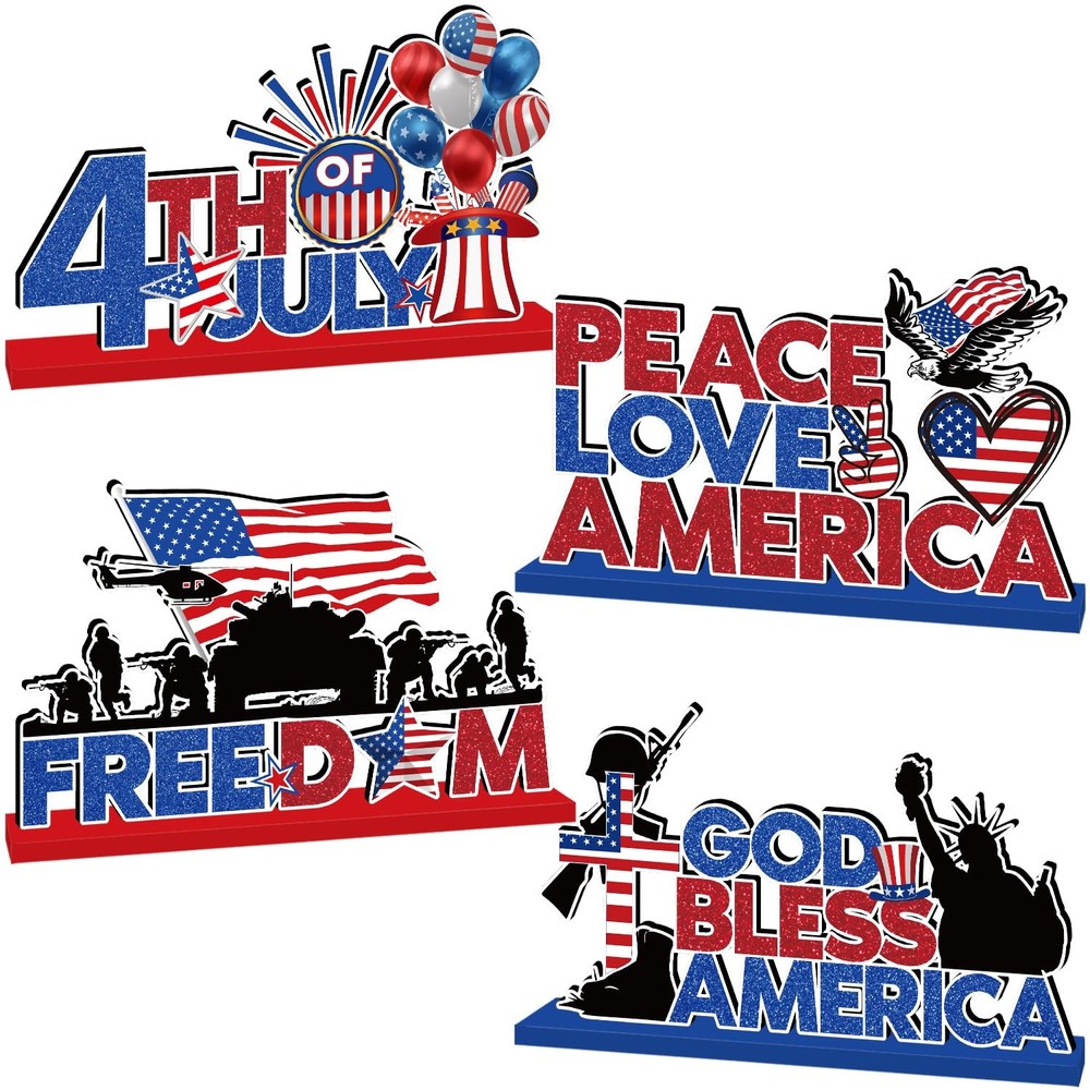 4Pcs 4th of July Table Decorations Patriotic Decorations July 4th Day Wooden