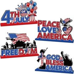 4Pcs 4th of July Table Decorations Patriotic Decorations July 4th Day Wooden