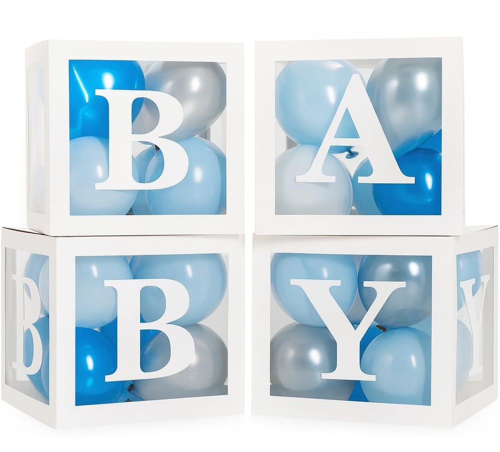 44-Piece Baby Shower Decorations for Boy or Girl – 4 Boxes with Letters and 3…