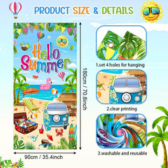 Hello Summer Decorations Tropical Beach Hawaiian Door Banner Cover 35.4″ X 70.8″