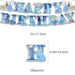Cinderella Theme Birthday Party Supplies Set Balloon Banner Cake Toppers