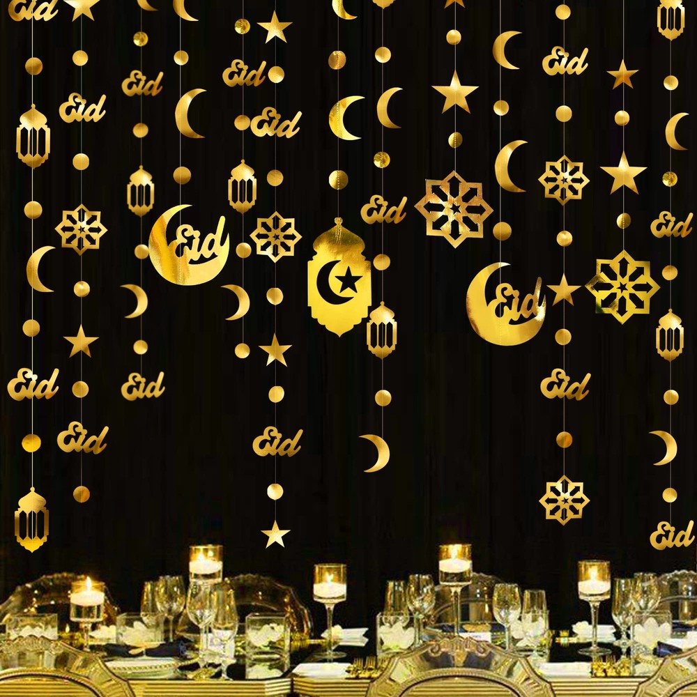 Gold Ramadan Decoration Eid Mubarak Star Moon Circle Dot Garland