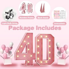 Paready 4FT Marquee 40 Numbers Rose Gold, Light Up Numbers 40 Pink 40th Birthday