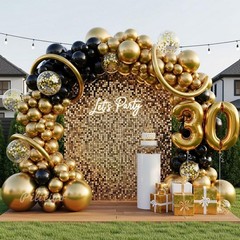 Black and Gold Balloon Arch Kit – 114 Pcs Black and Gold Balloons Garland wit…
