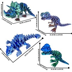 4Pcs 3D Printed Dinosaur Bones,Articulated T-Rex Skeletons, 3D Printed Tricer…
