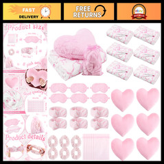 36 Pcs Girls Sleepover Party Set – Throw Blanket, Spa Headband, Heart Pillows &
