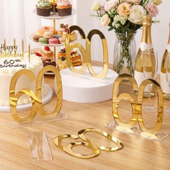 6 PCS Mirror Gold 60th Birthday Anniversary Table Number Centerpiece Acrylic