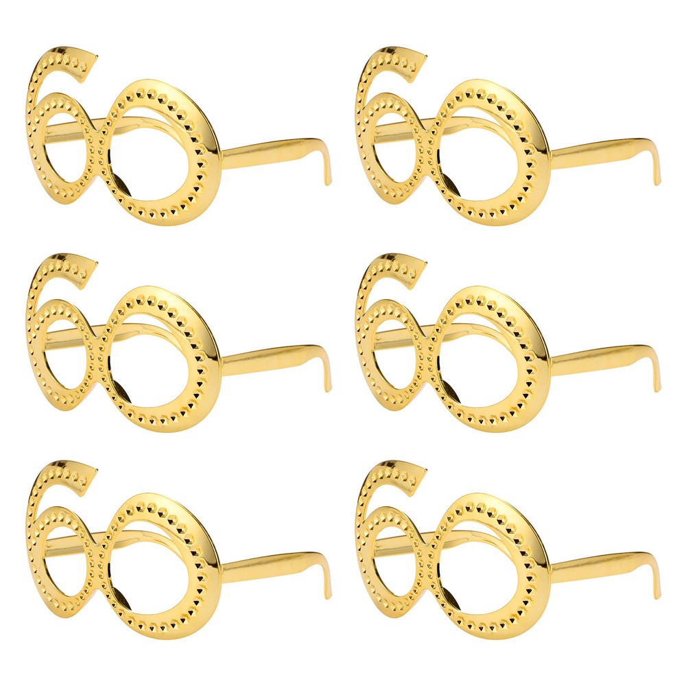 6-Pack Birthday Glasses with Rhinestones, 60th Photo Booth Props [Gold]