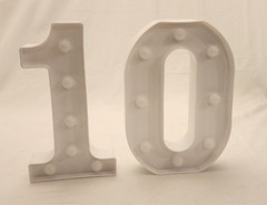 Pooqla – 10th Birthday or Anniversary Decoration- light up Number 10- White