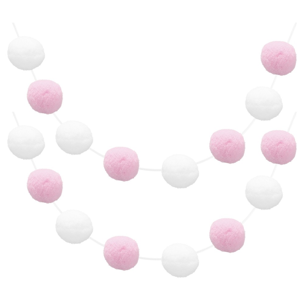 2pcs Pom Pom Garland 6.6 Ft 30 Balls for Crafts Decor(Pink, White)