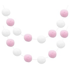 2pcs Pom Pom Garland 6.6 Ft 30 Balls for Crafts Decor(Pink, White)