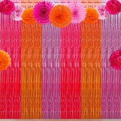 Pink Orange Party Decorations, Hot Pink Orange Pink Foil Fringe Backdrop Curt…