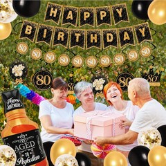 80th Birthday Decorations for men women, (Total 70pcs) black and gold